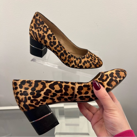 AUBREY LYNN AMANDA LEOPARD PRINT CALF HAIR FUR CHUNKY DRESS HEELS PUMPS Size 6 - Picture 9 of 12